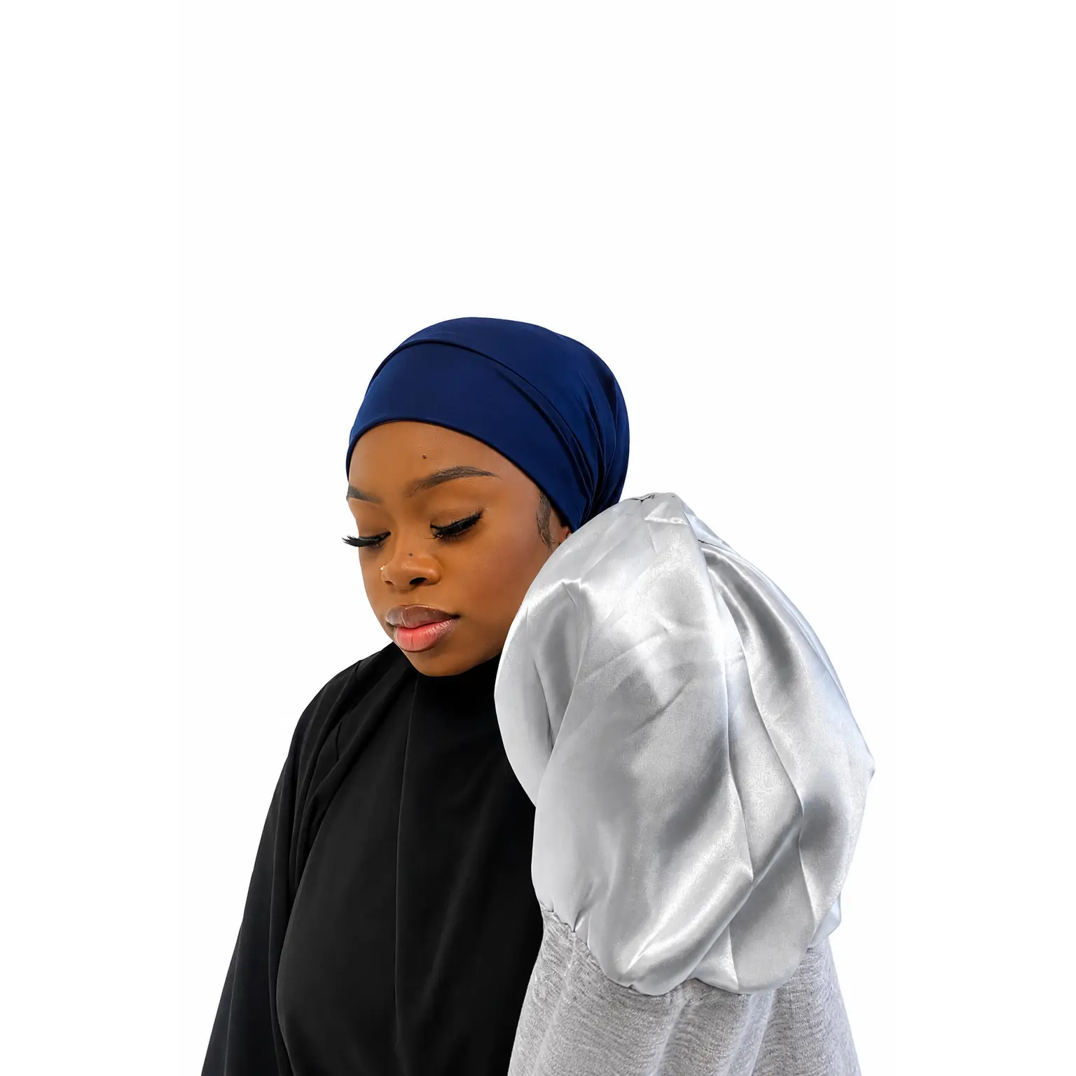 Navy Satin Lined Cotton Undercaps