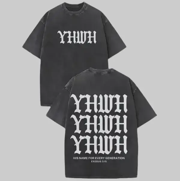 YHWH Exodus 3 15 Bible Verse Graphic Tee Mens Oversized Vintage Washed T Shirt 230g Heavyweight Cotton Christian Streetwear Faith Based Apparel Gothic Lettering Religious Gift Y2K Casual Summer Tops Trending Tiktok Viral Unisex Outfit Clothes Menswear
