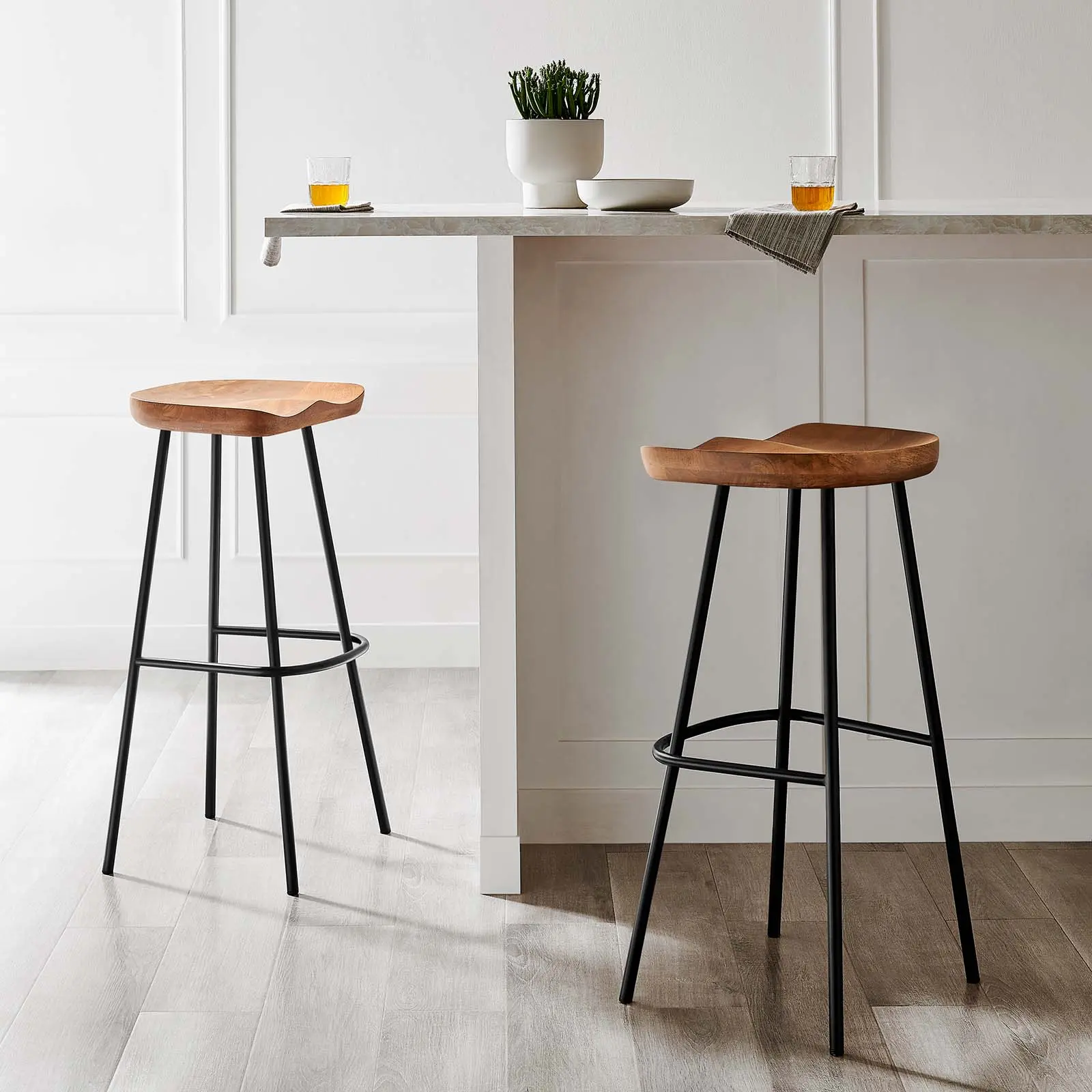 Modway Concord Backless Wood Bar Stools - Set of 2 in Walnut, Minimalist, Contemporary, Ergonomic