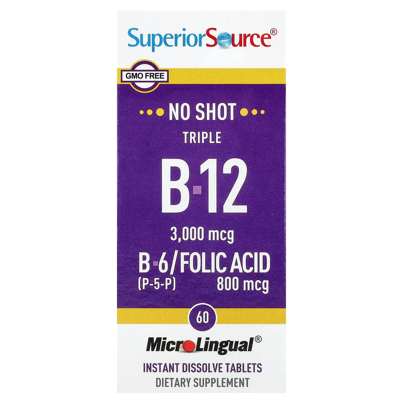 Superior Source Triple B-12, B-6, Folic Acid, 60 MicroLingual® Instant Dissolve Tablets