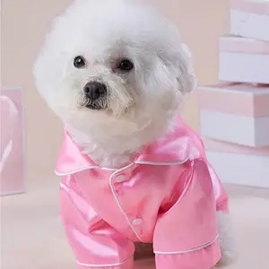 Cute Pet Clothes, Silk Two-legged Button Closure Pajamas, Pet Clothes for Small Dogs, Poodle & Cats, Dog & Cat Clothing Supplies, Christmas Gift, Costume