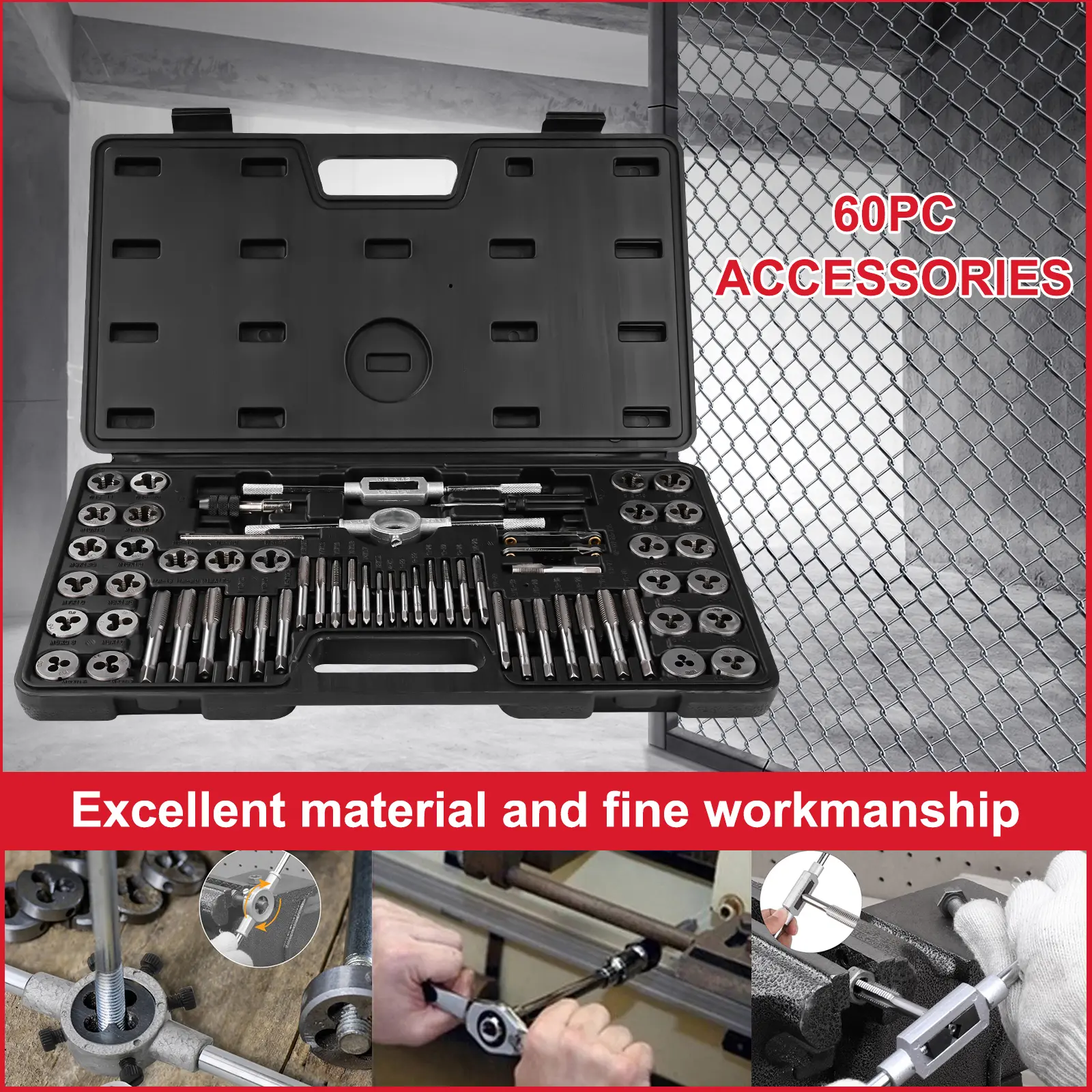 60pcs Tap and Die Set Metric or SAE Standard Taps and Dies Set Internal External Threading Tool
