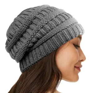 Satin Lined Knitted Beanie Hats for Women Winter Warm Stretch Slouch Cable Beanie with Satin Silk Lining