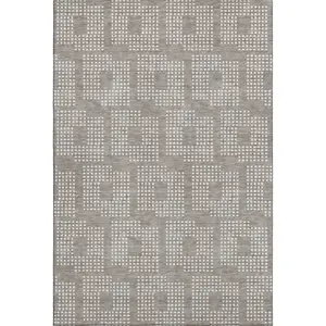 HomeRoots 670746 8 x 10 ft. Taupe & Ivory Geometric Transitional Washable Machine Made Rectangle Area Rug with UV Protection