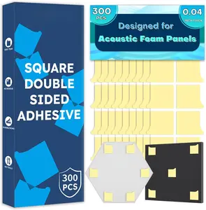 300 count Double-Sided Adhesive Tape for Acoustic Soundproofing  Panels, Heavy Duty Wall Panel Square Adhesive Pads, Pad Mounting Adhesive Double-Sided Tape Wall Sticky for Hanging