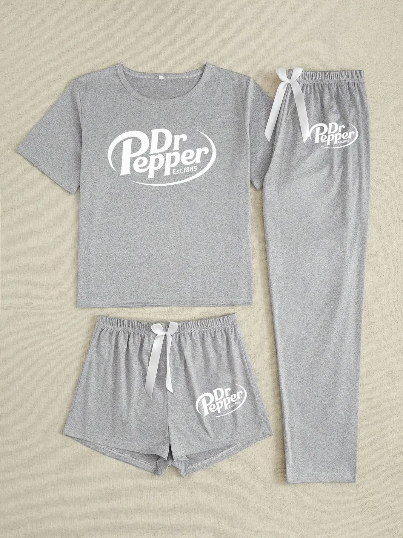 Women's Three-Piece Sleepwear Set, Dr Pepper Print Design, Fitted Casual Style, All-Season Comfortable Wear, Pepper Printed Pajamas, Pajama Lounge Set, Loungewear, Nightwear Pjs