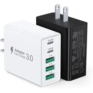 [2-Pack] USB C Wall Charger, 50W USB C Charger Block 5-Port PD   Blocks + QC Power Adapter Brick Cube Multiport USB A Plug,Type C Cube for  17/16/15/14/13/12/Pro,,for