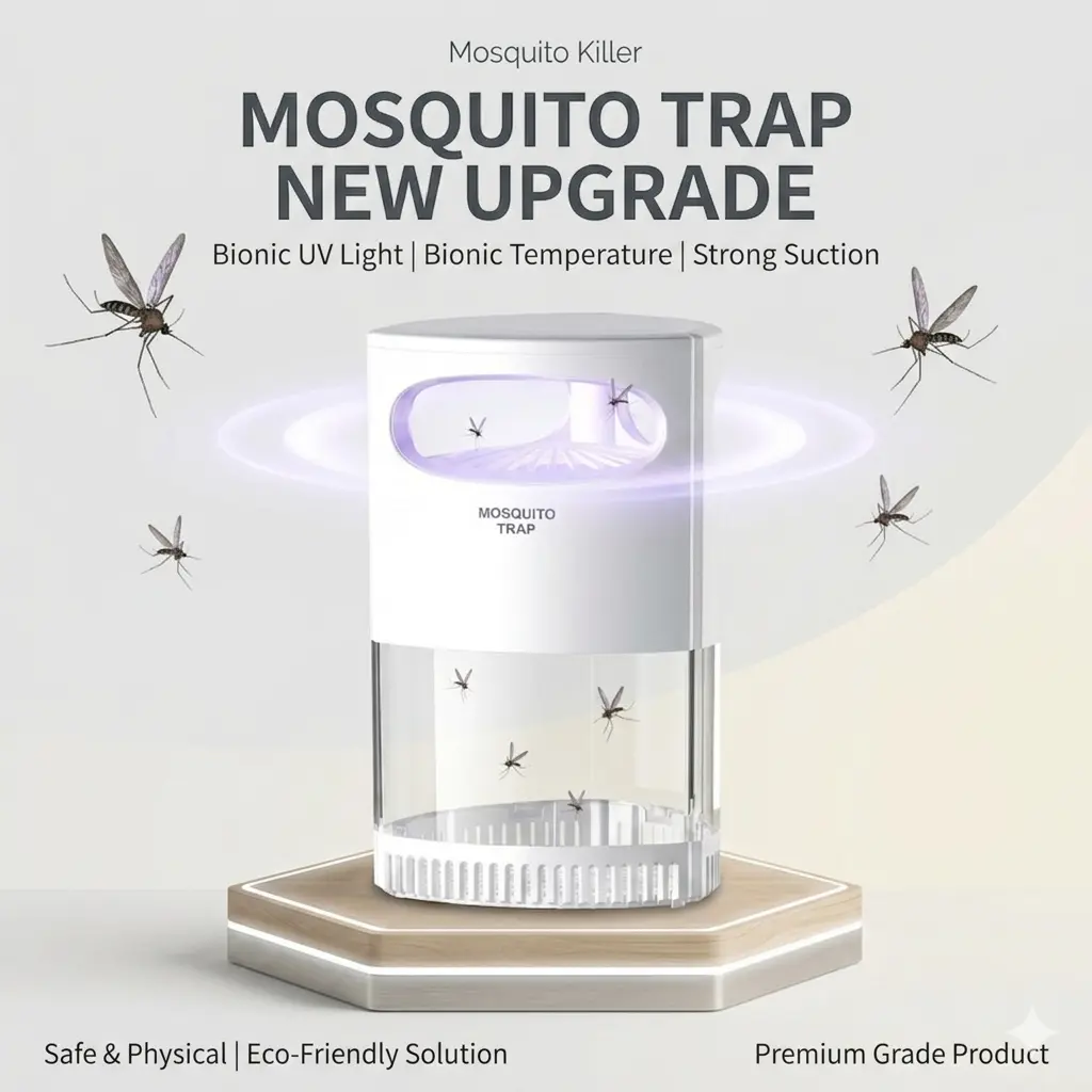 USB Automatic Mosquito Killer Lamp, Indoor UV Light Mosquito Trap with Suction Fan, Safe Non-Toxic Eco-Friendly Silent Operation, Chemical-Free Bug Zapper for Home Use