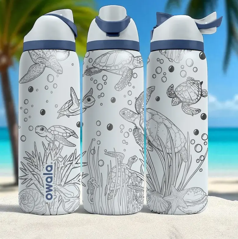 Owala Tumbler Sea Turtle Engraved Insulated , Ocean Inspired Stainless Steel Water Bottle, Double Wall Vacuum Travel Cup, Leakproof Reusable Drinkware