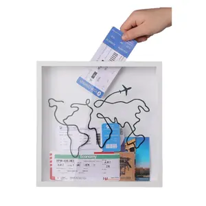 World Map Design Travel Adventure Archive Box, 1 Count Travel Ticket Stub Memory Shadow Keepsake Box with Slot on Top, Creative Container for Travel & Home