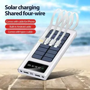 10000mAh Solar Power Bank Portable Phone Charger with 4 Built-in Cables for iPhone,Samsung,External Battery Pack Solar Panel Charger with Dual Flashlight Perfect for Camping, Hiking