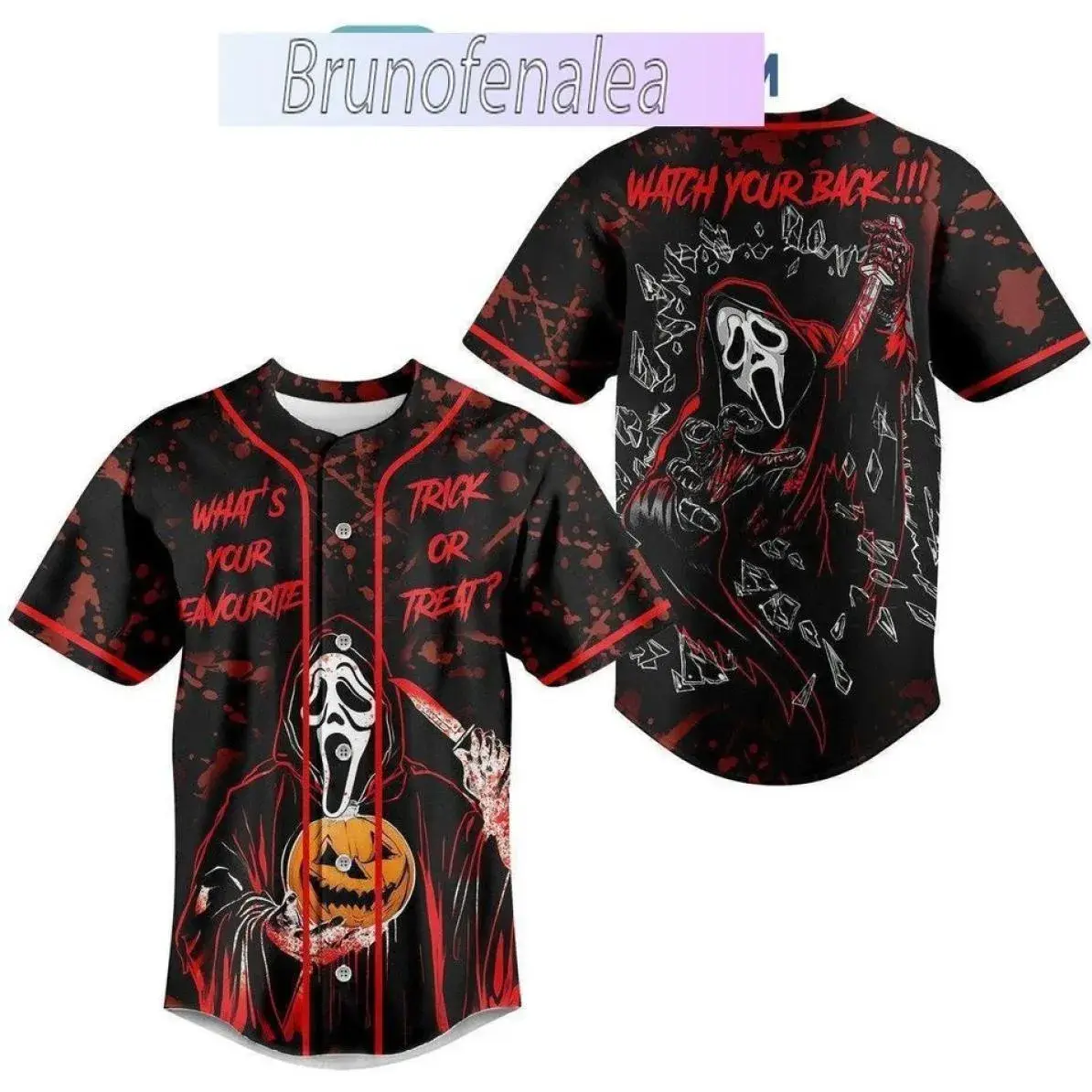 Ghostface Halloween Baseball Jersey | Horror Movie Fan Button-Up Shirt | Trick or Treat Costume