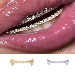 Unisex Hip Hop Gothic Dental Grills Jewelry Oral, 14K Gold Plated With Zirconia, No Power Needed, For Party & Daily Wear, Halloween