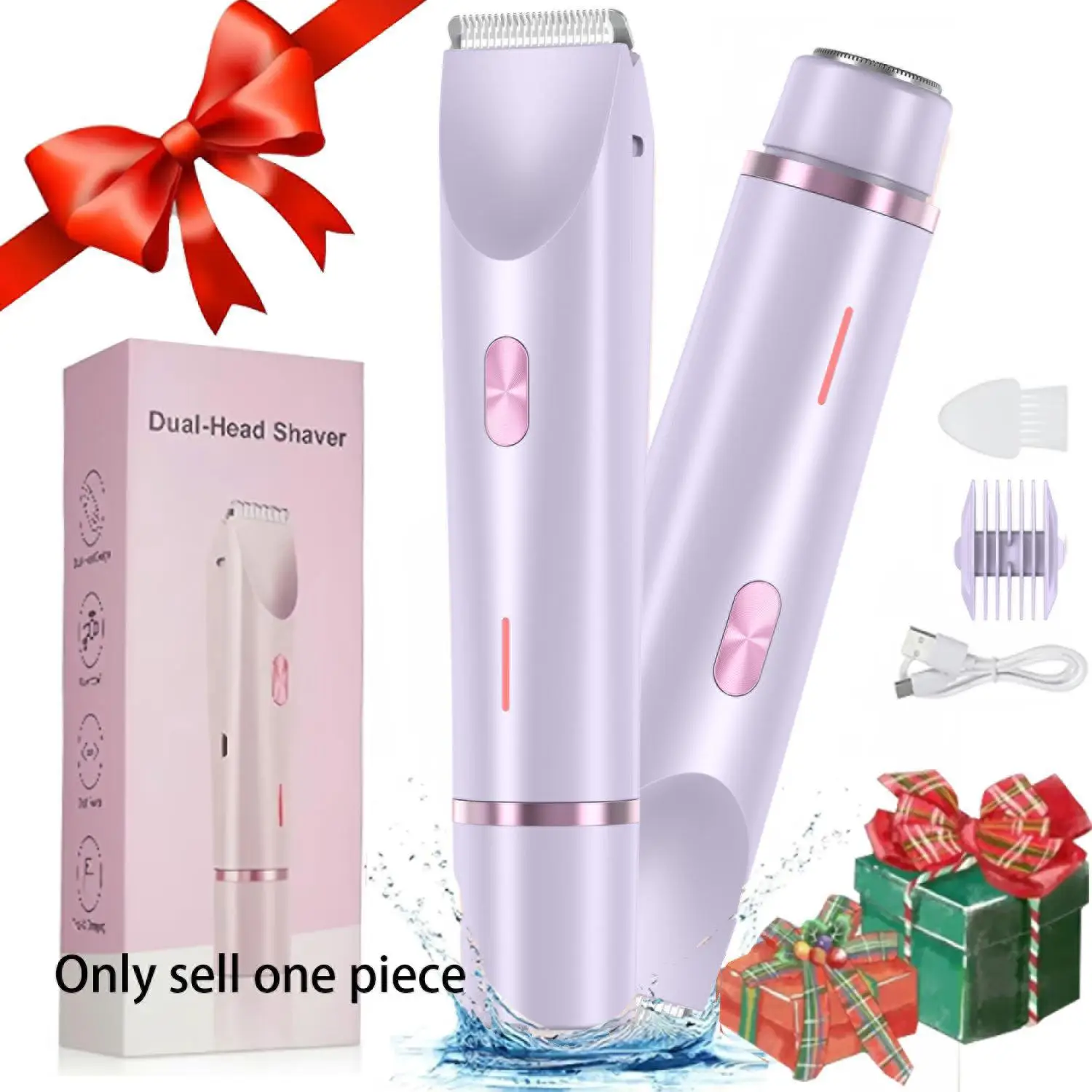 Electric Hair Trimmer for Women, 1 Box Rechargeable 2 in 1 Body & Facial Diffuser Hair Removal Double Head Trimmer for Face Underarm Legs
