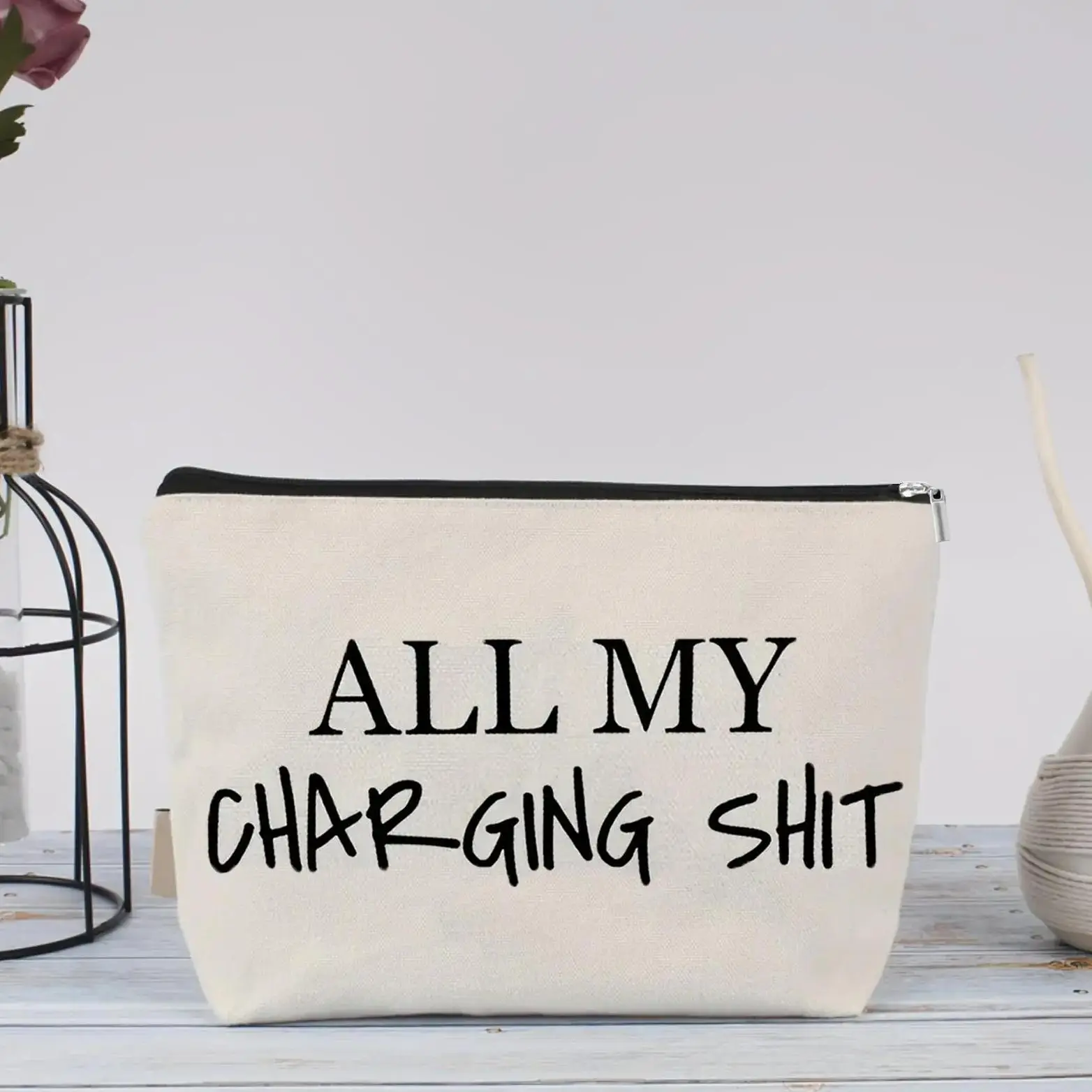 Funny Letter Pattern Zipper Storage Bag, 1 Count Portable Makeup Bag, Travel Organizer Bag, Perfect Gift for Son Daughter Wife Husband