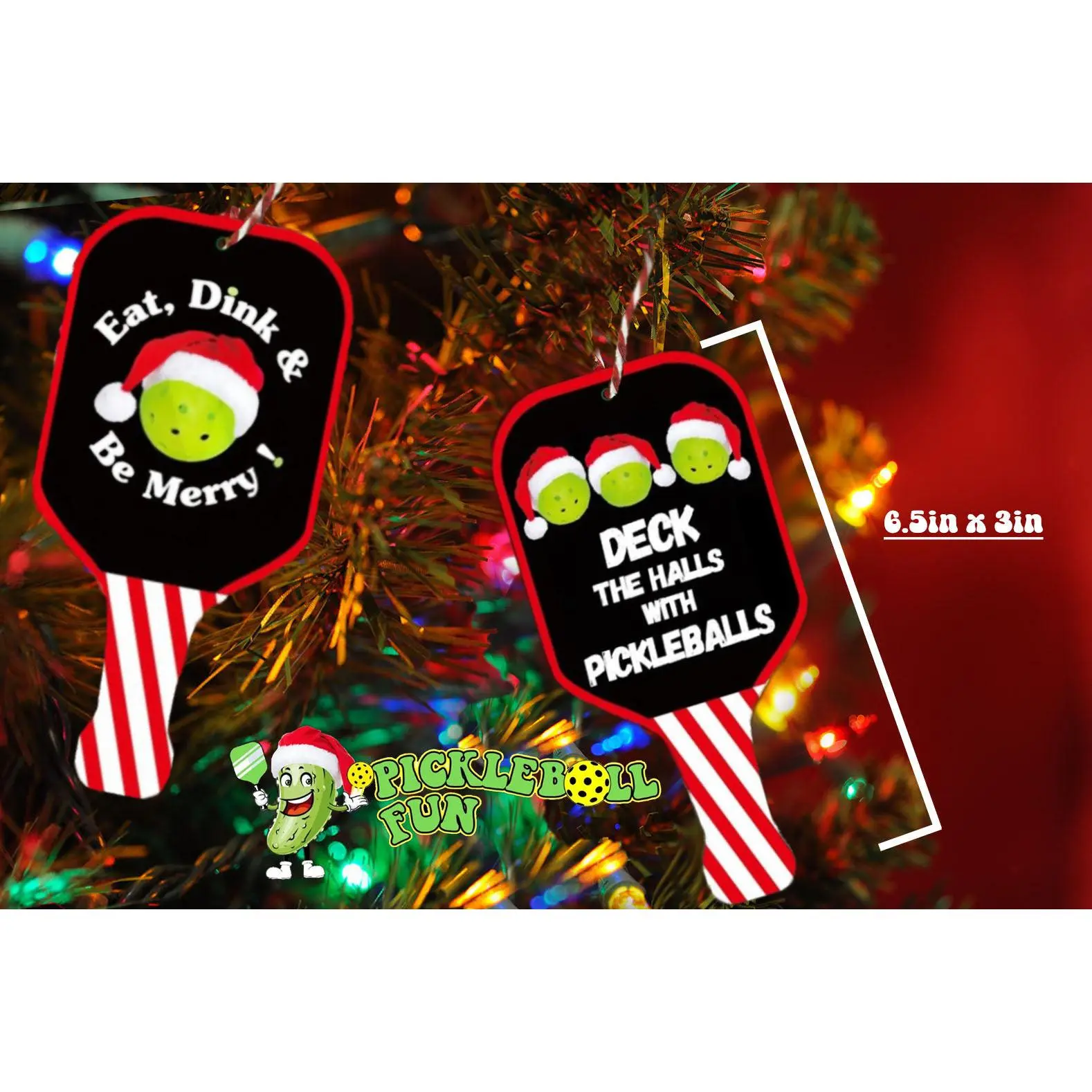 NEW! Large Pickleball Christmas Ornament 6.5"x3"