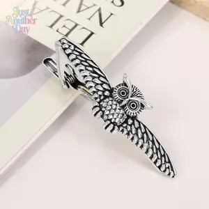 2Pcs Vintage Silver Owl Tie Clips for Men, Antique Style Metal Necktie Clips, Business Shirt Tie Pins, Unique Suit Accessories for Formal Occasions