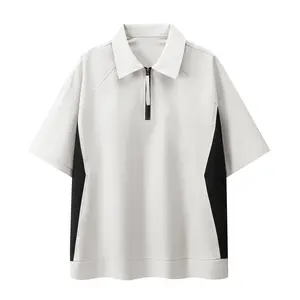 Men’s Short-Sleeve Half-Zip Polo Shirt - Menswear Plaid Collar Colorblock Patchwork, Loose Fit Breathable Lightweight Fabric, Streetwear Casual Sporty Top for Daily Outdoor Use