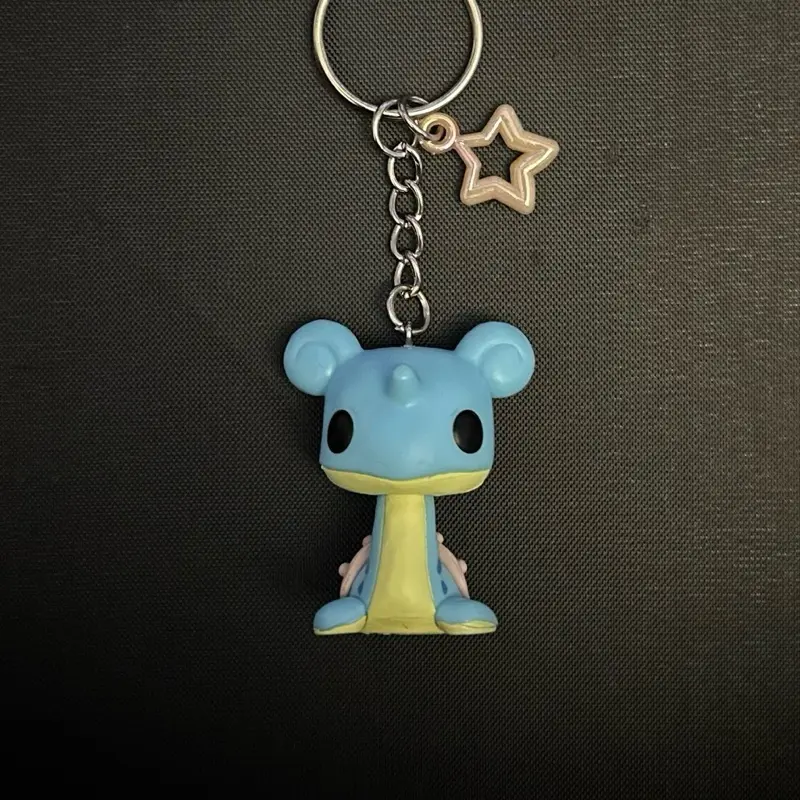 Lapras Keychain with Clip - Blue Design, Character Character, Keychain Attachment, Includes Star Charm