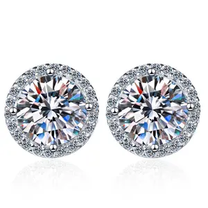 [Round set]1ct S925 silver  Moissanite stud earrings Round,Plated with 18K Earring ,with a casual and dating style for women,J006E