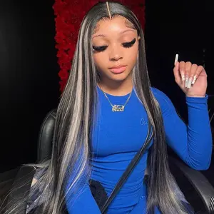KEPHARE Ash Blonde Balayage Highlight Lace Front Wig 13x4 HD Transparent Lace Pre-Plucked 180 Density Straight Human Hair Wig for Black Women