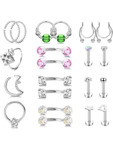 21Pcs Rook Daith Piercing 316L Stainless Steel 20g Cartilage Tragus Earrings Hoop 16g Curved Barbell Eyebrow Rings Labret Stud Nose Septum Lip Helix Piercing Jewelry for Women Body Piercings Set