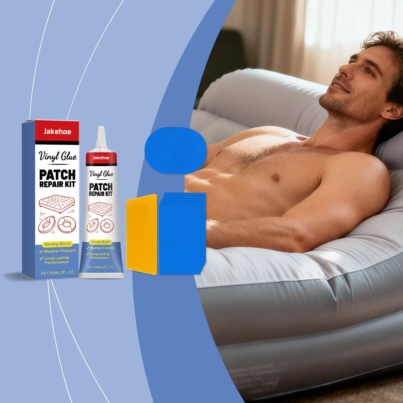Inflatable Mattress Repair Kit, Camping Sleep Pad Inflatable Bed Seam Repair Adhesive Set, Convenient Patching Solution, Camping Accessories, Camping Supplies