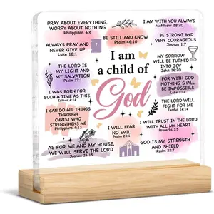 Inspiring Christian Gift for Women, Acrylic Decorative Plaque with Wooden Base for Sisters, Daughters, or Friends, Perfect for Baptism Decoration