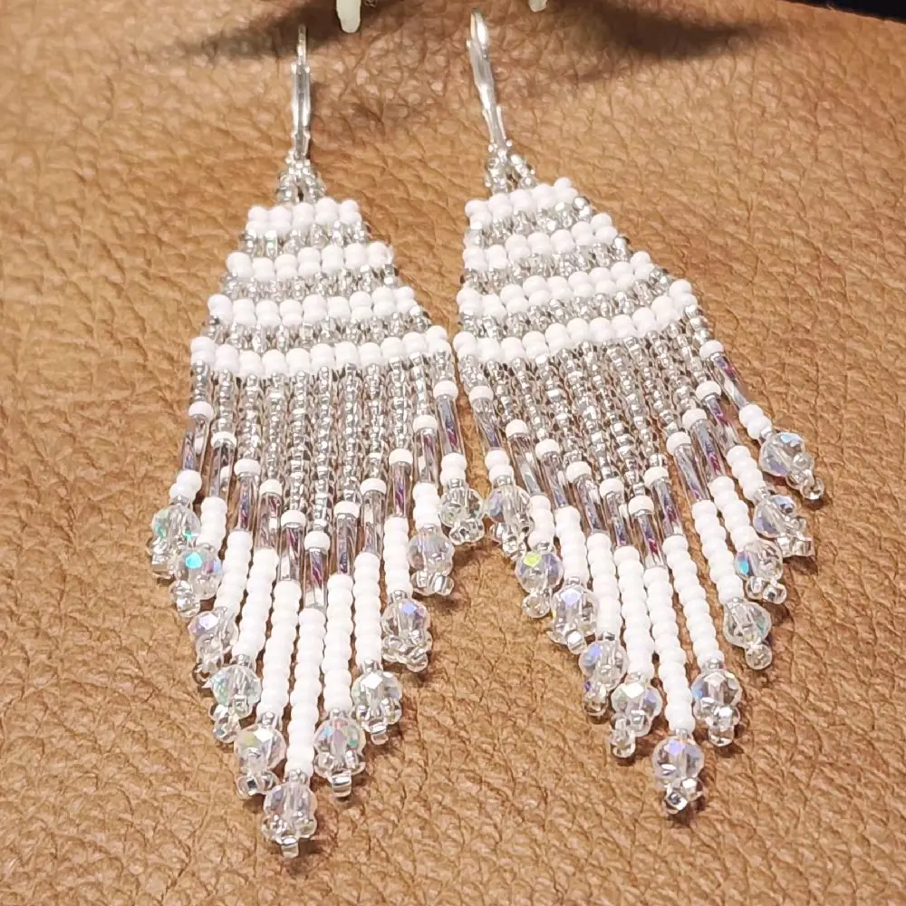 Elegant Brighton White Crystal Beads Earrings with Delicate Design and Sparkling Finish