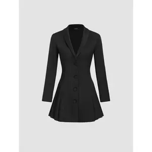 Cider [2 colors, size 0-10] Collar Solid Button Pleated Mini Blazer Dress