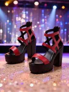 Viral Platform Heels | Black Gladiator Cutout Chunky Heel Sandals | Y2K Party Shoes