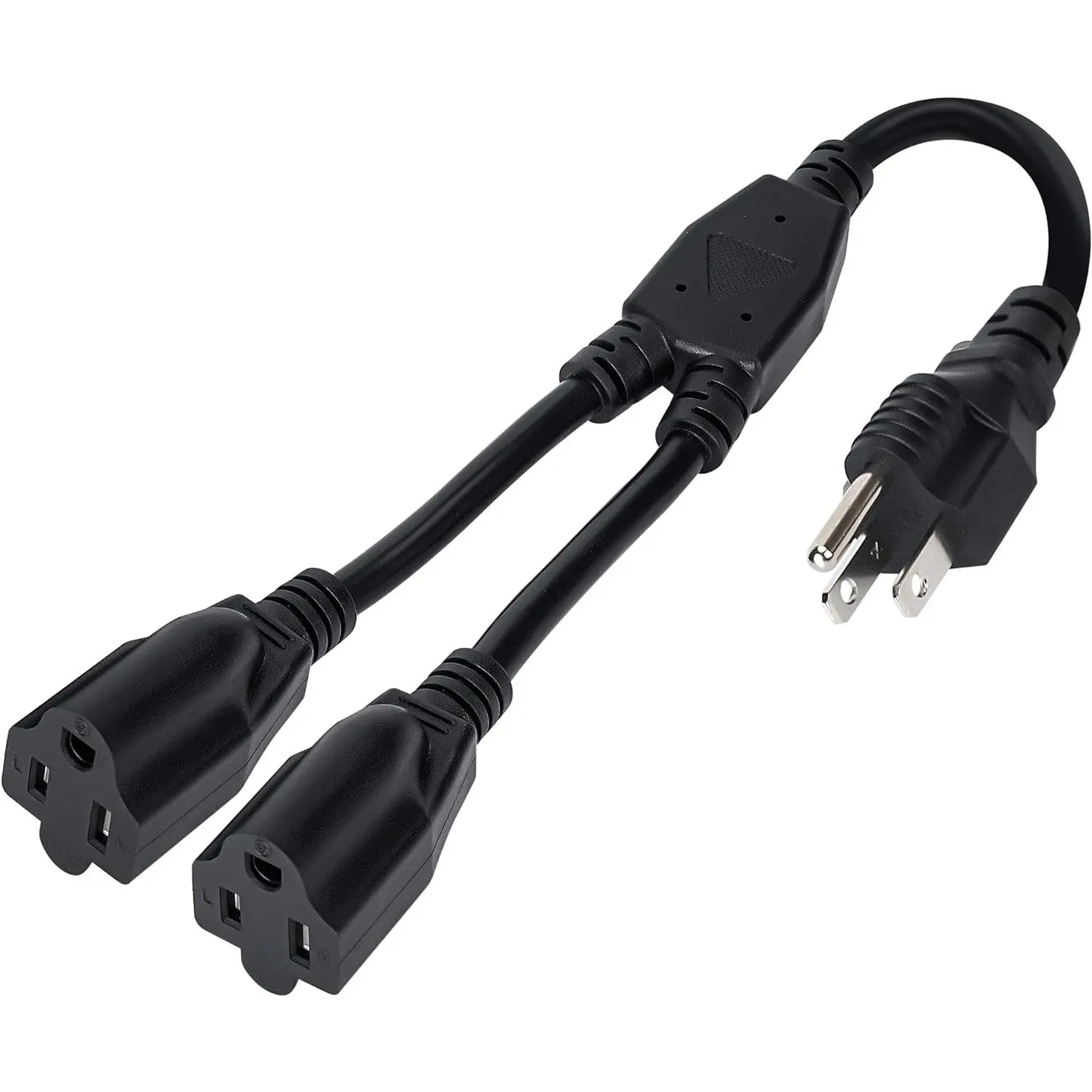 2 Way Power Cord Splitter Cable-3 Prong 1 to 2 Extension Cord-Outlet Saver-Elecan Male to Female Y Splitter Power Extension Cable Strip–UL Certified SJTW 16 Gauge 13 A/125 V–1 Feet Black