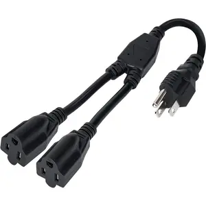 2 Way Power Cord Splitter Cable-3 Prong 1 to 2 Extension Cord-Outlet Saver-Elecan Male to Female Y Splitter Power Extension Cable Strip–UL Certified SJTW 16 Gauge 13 A/125 V–1 Feet Black