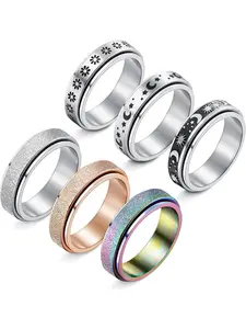 Diverse 6 Pcs Colorful Thumb Rings Trendy Stainless Steel Spinner Rings Stackable Rings for Women Men Versatile Rings Spinner Rings for Daily Outings Parties Festivals