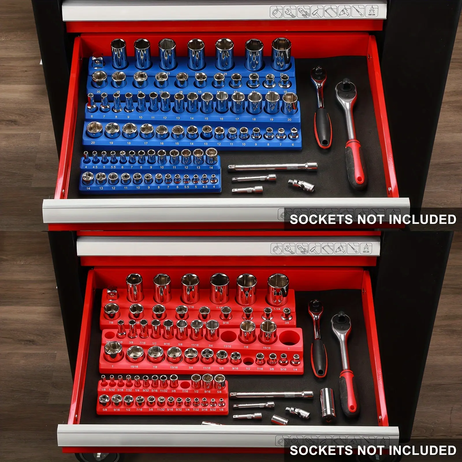6pcs Magnetic Socket Organizer Holder Set, Includes 1/4", 3/8", 1/2" Drive Metric SAE Socket Trays, Holds 143 Standard Size And Deep Size Socket, Sockets Not Included