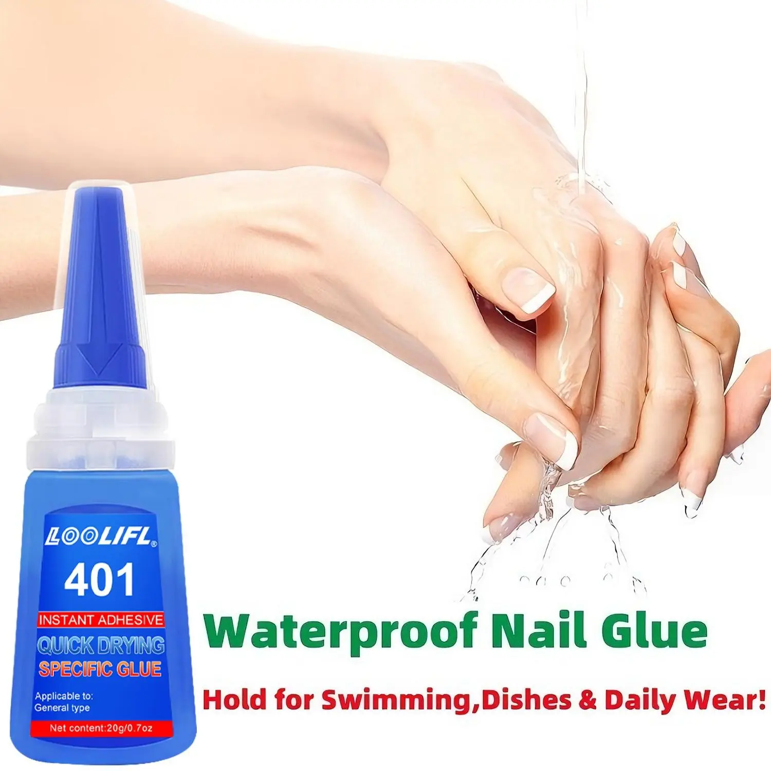 Strong Hold Nail Glue Adhesive, Nail Art Glue - Salon Quality, Long Lasting Adhesive, Extra Strength for Acrylic, Press-On, Fake Nails, No Dehydrator and Primer Needed - 20m