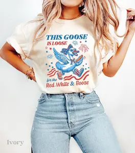 [Sale Up To 45%] Goose Loose Shirt, Patriotic Duck with Hotdog Graphic, Fun Pick for 4th of July Parties, Red White & Booze Vibes