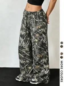 YGXY Unisex Camo Leaf Print Drawstring Waist Sweatpants, Casual Streetwear Pants, Casual Lounge Pants, Casual Pocket Trousers for All Seasons, SummerVibes Fashion Men's Bottoms for Daily Wear