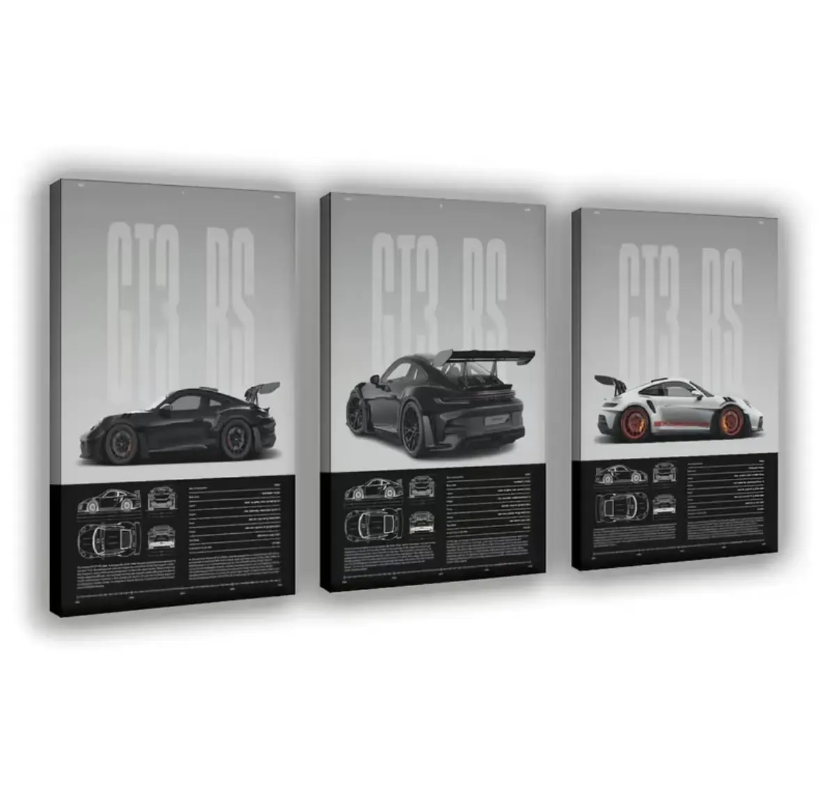 Porsche 911 GT3 RS Canvas Wall Art Set – 3 Piece Minimalist Supercar Posters for Garage, Man Cave & Car Enthusiast Bedroom  | Premium Quality Print for Porsche Fans & Gearheads