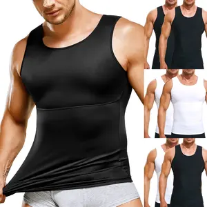 2-1 PACK Mens Compression Shirt,Soft Double Abdomen Compression Vest,Men Tummy Control Shapewear ,Men Body Shaper Workout Tank Top, Men Sleeveless Undershirts,Breathable Underwear Fitness Gym Trainer Tank Tops,Fajas para hombre