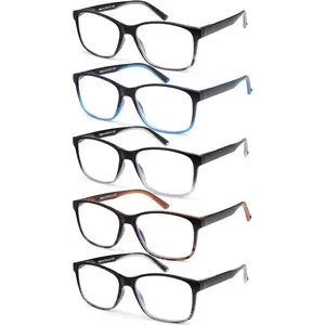 5 Pack Blue Light Blocking Reading Glasses for Men with Spring Hinge Fashion Large Wide Computer Readers for Men
