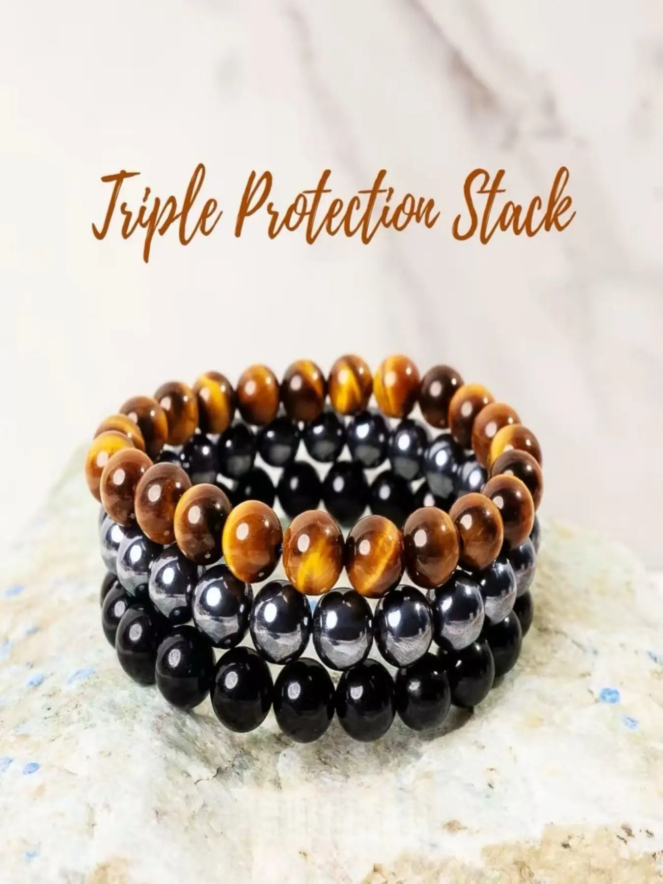 3pcs Triple Protection Bracelet Set, 8mm Tiger Eye, Obsidian, Hematite, Unisex Healing Gift, Men and Women, Therapy Jewelry, Wellness Focused, Healing Crystal Bracelet, Tigers Eye, Energy Healing Bracelet, Crystals Bracelets