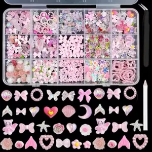 PINK COLORFULLY CARTOON 100PCS CLEARANCE of a Assorted Nail Art Charms  (GET FREE RANDOM 25PCS of anything )- Flowers, Bowknots, Butterflies, Hearts and much more Hypoallergenic Comfort charm