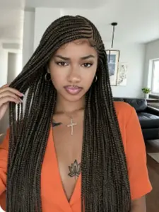 Box Braided Wig for Women, Square Knotless Full Double Lace, Glueless Braid Wigs with Baby Hair, 36 Inches, African American Style