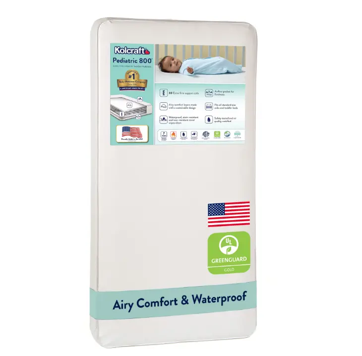 Kolcraft Pediatric 800 Extra Firm Ultra Deluxe Crib Mattress and Toddler Mattress, 80 Coil White