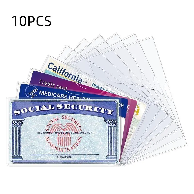 10-Pack Clear PVC Credit Card Holder Sleeves for Home Organization, Heavy Duty Waterproof Insurance Card Protector, Long-Side Loading