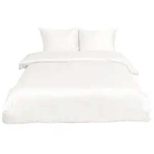 PiccoCasa Silk Satin Solid Reversible Bed Duvet Cover Set with Corner Straps 3 Pcs Cream White King