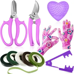 10 Pieces Valentine's Day Rose Thorn Remover Tool Florist Supplies Floral Tape Rose Thorn Remover Gift Set Garden Remover Floral Gloves Tape Floral Remover Set for Women Mother's Day Gift (Purple, Heart-shaped)