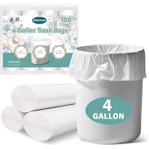 Small Trash Bags 4 Gallon - 100 Count Leakage-Proof 4 Gallon Trash Bag, Unscented Small Garbage Bags for Office Bedroom Bathroom Mini Trash Bags, White 4 Gal Trash Can Liners