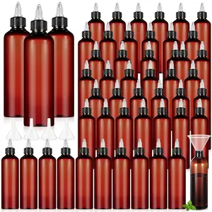 12 Pcs Twist Top Squeeze Bottle Applicator, Empty Refillable Plastic Hair Oiling Bottles with Funnels, Liquid Containers for Hair Oil Shampoo Lotion, 8 oz Amber